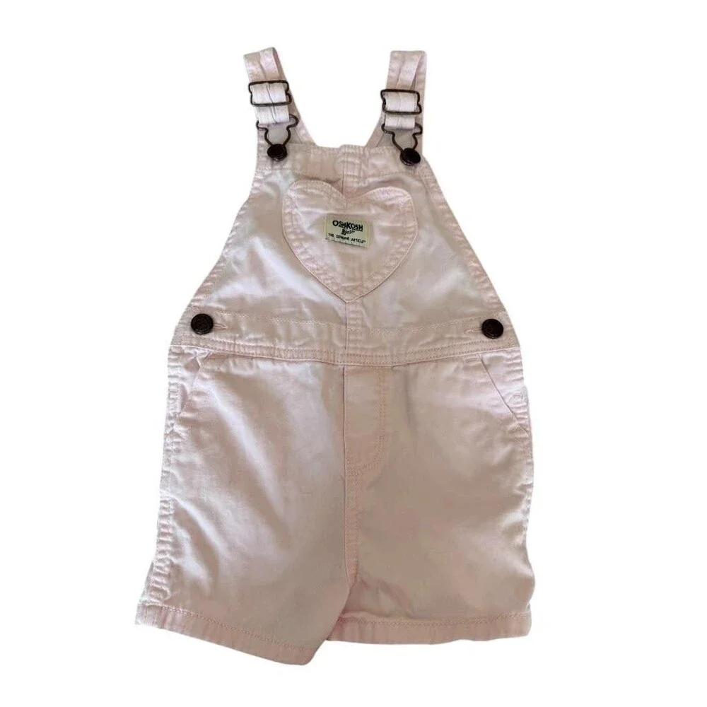 OshKosh B'gosh Girls Pink Vintage Overalls Shorts Size 4T Vestbak